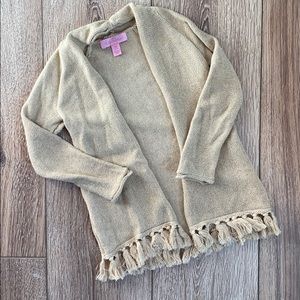 Lilly Pulitzer Girls Gold Fringe Open Cardigan